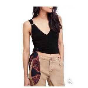 Free People M Paisley Pop Cropped Top Black Sleeveless Side Tie Vneck Tank New